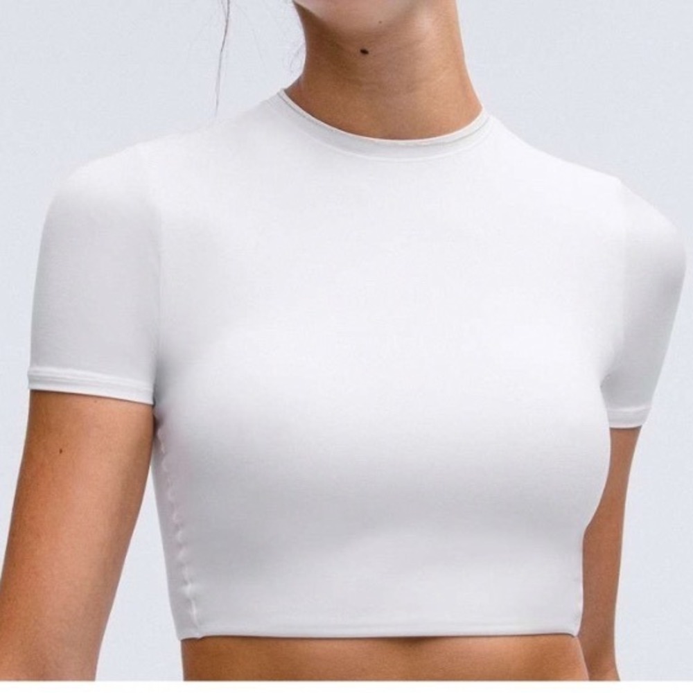Lululemon Wundermost Ultra-Soft Nulu Crewneck Cropped T-Shirt Women S Nulu White